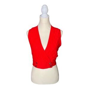 Turbo Orlon By Peter Freund Vintage Designer Knit Cropped Red Vest Button 1/22